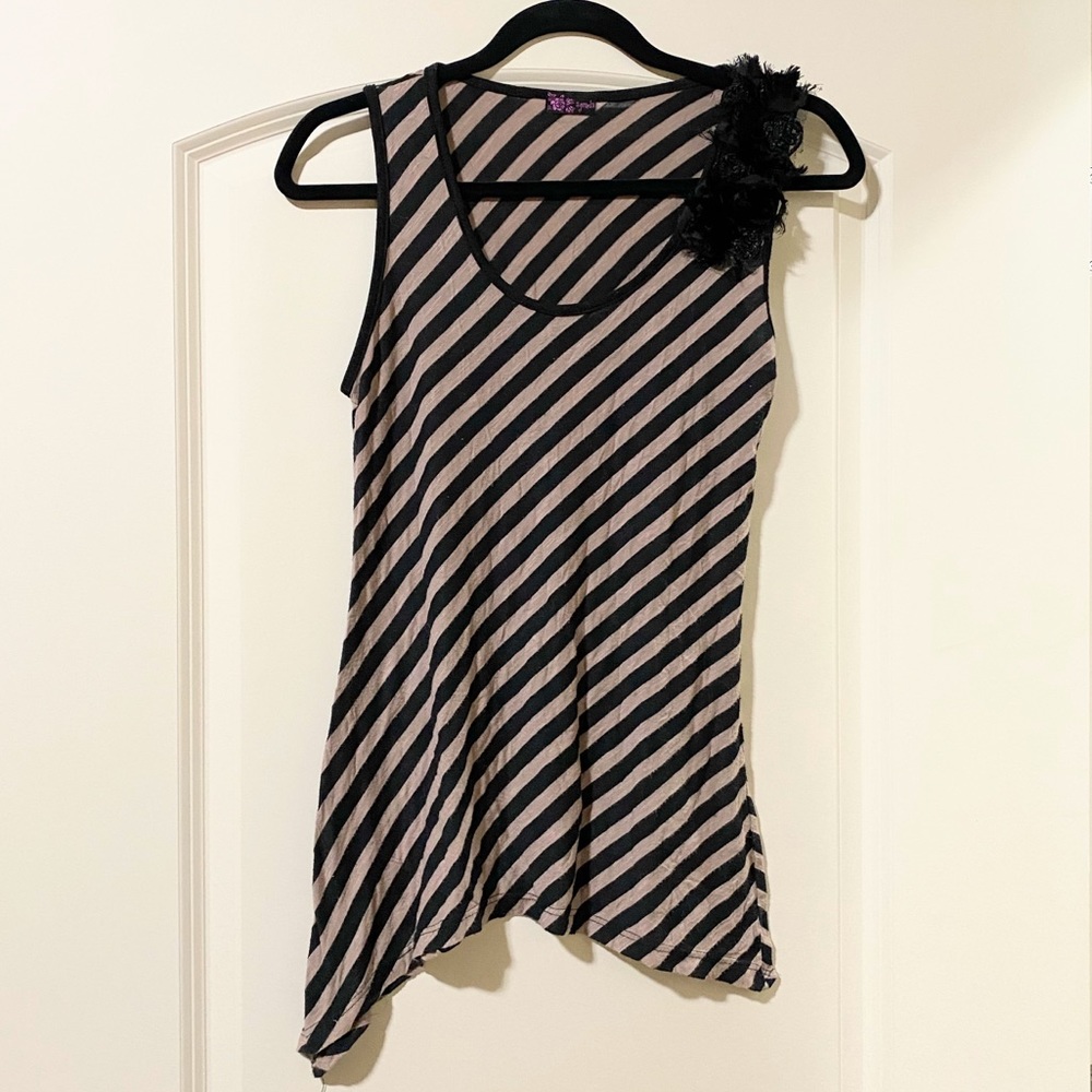 Agenda Asymmetrical Brown/Black Stripped Tank S